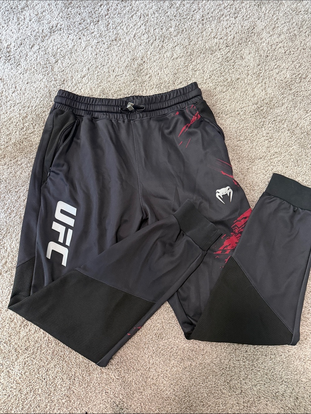UFC Black Joggers with Red Graphic Accents